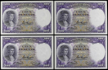 Spanish Banknotes
Lote 4 billetes 100 Pesetas. 25 Abril 1931. Fernandez de Cordoba. Todos correlativos. (Arruguita). Ed-360. SC.
