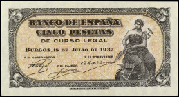 Estado Español
5 Pesetas. 18 Julio 1937. Portabella. Serie B. Ed-424a. SC.