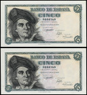 Estado Español
Lote 2 billetes 5 Pesetas. 5 Marzo 1948. Elcano. Sin Serie. Pareja correlativa. Ed-455. EBC+.