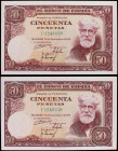 Estado Español
Lote 2 billetes 50 Pesetas. 31 Diciembre 1951. Rusiñol. Serie C. Pareja correlativa. (Arruguitas). Ed-462a. SC-.