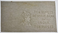 British India 10 Rupees Watermark Note from Sunken Ship 1937 (ND)
P# 19, N# 204116; It is the original banknote paper on which the 10 Rupees note was...