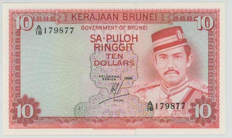 Brunei 10 Ringgit 1986
P# 8b, N# 218117; # A/18 179877; UNC
