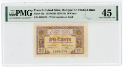 French Indochina 20 Cents 1919 (1920-1923) (ND) PMG 45
P# 45a, N# 292238; # 4996376; With Imprint on Back; Very rare; XF