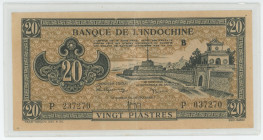 French Indochina 20 Piastres 1942 - 1945 (ND)
P# 70, N# 292310; # P 037270; VF