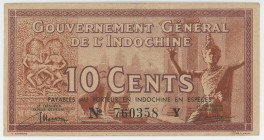 French Indochina 10 Cents 1939 (ND)
P# 85a, N# 205592; # 760358 Y; AUNC-