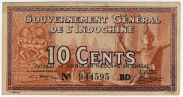 French Indochina 10 Cents 1939 (ND)
P# 85c, N# 205592; # 944595 BD; XF