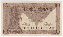 Indonesia 10 Rupiah 1952
P# 43a, N# 283815; # CDO 002895; VF- with holes