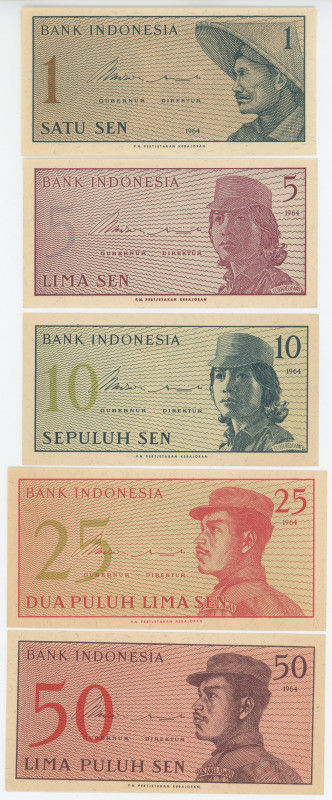 Indonesia 1 - 5 - 10 - 25 - 50 Sen 1964
P# 90 - 94, UNC
