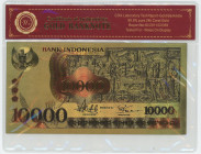 Indonesia 10000 Rupiah 1975
# 999999; Colored Gold Foil Plated Banknote / Borobudur Bali Mask; UNC