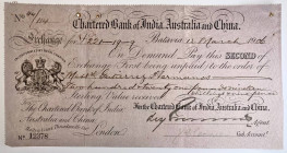Indonesia Chartered Bank of India Australia and China Bill of Exchange for £221.19.9 Batavia 1906
# 44/114; Bill of Exchange hand signed by Sub-Accou...
