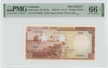 Lebanon 1 Livre 1952 -1964 Specimen PMG 66 EPQ
P# 55s2, N# 213808; # C27 00000; UNC