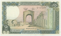 Lebanon 250 Livres 1988
P# 67e, N# 204951; # 2d/7 0414522; AUNC