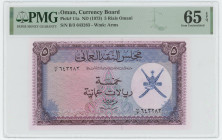 Oman 5 Rials Omani 1973 (ND) PMG 65 EPQ
P# 11a, N# 224055; # B3 643283; UNC