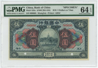 China Bank of China Shanghai 5 Yuan 1918 (7) Specimen PMG 64EPQ Choice UNC
P# 52ks