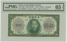 China Central Bank of China 5 Yuan 1930 (19) PMG 65EPQ Gem UNC
P# 200f, N# 226553; # G938651F