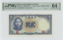 China Central Bank of China 2 Yuan 1941 (30) PMG 64 Choice UNC
P# 231, N# 209158; # CB496179