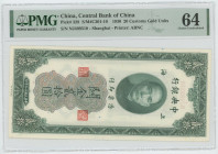 China Central Bank of China 20 Customs Gold Units 1930 (19) PMG 64 Choice UNC
P# 328, N# 209322; # NJ409510
