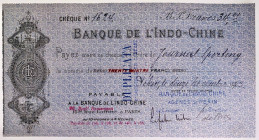 China Banque de l'Indo-Chine Cheque for 34 Francs Beijing (Peking) Agency 1923
# 1624; Payable a Banque de l'Indo-Chine in Paris. The Banque de l'Ind...