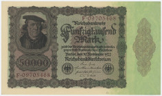 Germany - Weimar Republic 50000 Mark 1922
P# 79, N# 207354; # F 09705468; AUNC