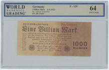 Germany - Weimar Republic 1 Billion Mark 1923 WBG 64 Choice UNC
P# 129, N# 208798; # 28R 143669