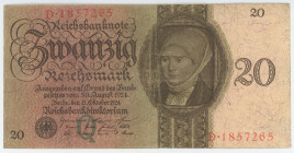Germany - Weimar Republic 20 Reichsmark 1924
P# 176, N# 208945; XF