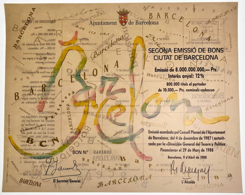 Spain Secona Emisio de Bons Ciutat Barcelona 12% Bond for 10000 Pesetas 1988
# ...