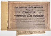 Ukraine Neue Bukowinaer Localbahnt Wien Czernowitz (Cernauti) Prioritäts-Actie 200 Gulden O.W. 1897
# 1434; 1st issue; the company was founded to bui...