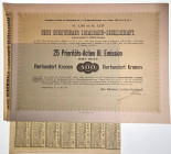 Ukraine Neue Bukowinaer Localbahn 25 Preferred Shares 10000 kronen Czernowitz Cernauti 1909
# 1101-1125; 3rd issue