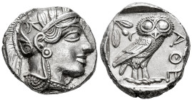 Attica. Athens. Tetradrachm. 454-404 a.C. (Gc-2526). (Sng Cop-31). Anv.: Head of Athena right, wearing crested Attic helmet ornamented with three oliv...
