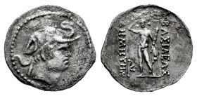 Kings of Bactria. Demetrios I Aniketos. Obol. 200-185 a.C. (Bopearachchi-3B). (SNG Ans-193/8). Anv.: Diademed and draped bust to right, wearing elepha...