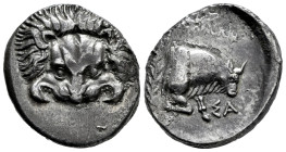 Islands of Ionia. Samos. Tetradrachm. 408/4-380/66 a.C. Demon Magistrate. (Pixodaros-13). (Hgc-6,1218). Anv.: Facing lion scalp. Rev.: Forepart of ox ...