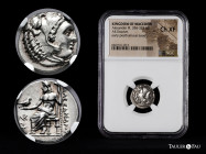 Kingdom of Macedon. Alexander III, "The Great". Drachm. 334-323 BC. Sardes. (Price-2578). Anv.: Head of Herakles right, wearing lion's skin. Rev.: Zeu...