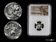 Kingdom of Macedon. Alexander III, "The Great". Drachm. 334-323 BC. Sardes. (Price-2578). Anv.: Head of Herakles right, wearing lion's skin. Rev.: Zeu...