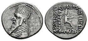 Kingdom of Parthia. Mithradates II. Drachm. 96/5-93/2 a.C. Ekbatana. (Sellwood-28.3). (Sunrise-298). Anv.: Diademed and draped bust to left, wearing t...