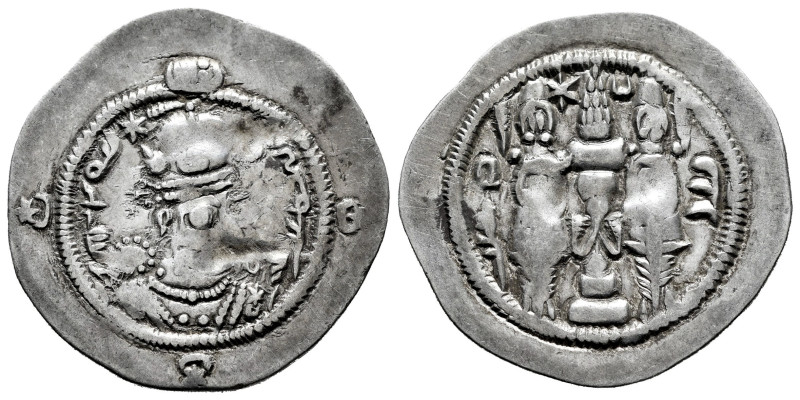 Sassanid Empire. Hormizd IV. Drachm. RY 9 = 587 d.C. AY (Susa). (Göbl-I/1). Ag. ...
