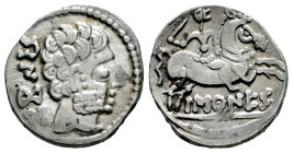 Baskunes-Barskunes. Denarius. 120-20 BC. Pamplona. (Abh-215). (Acip-1630). Anv.: Bearded head right, iberian legend BENKODA behind. Rev.: Horseman rig...