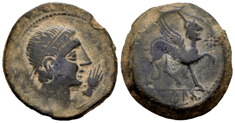 Kastilo-Castulo. Unit. 180 BC. Cazlona (Jaén). (Abh-701). Anv.: Diademed male he...