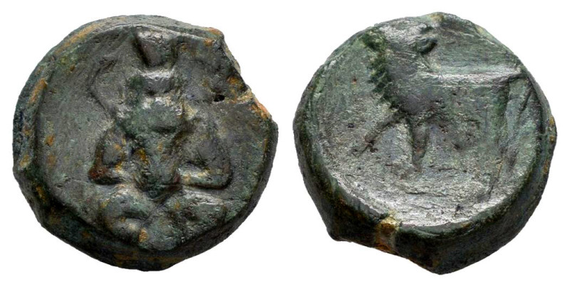 Ebusus. 1/4 calco. 300-200 BC. Ibiza. (Abh-903). (Acip-698). Anv.: Bes, holding ...