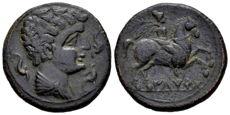Iltirta. Unit. 200-20 BC. Lleida (Cataluña). (Abh-1465). Anv.: Male head right, ...