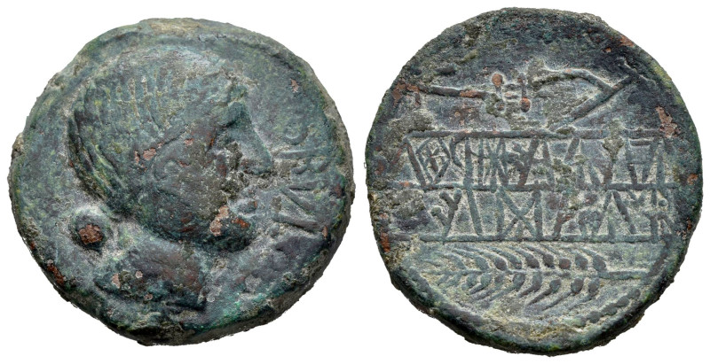 Obulco. Unit. 220-20 BC. Porcuna (Jaén). (Abh-1785). (Acip-2214). Anv.: Female h...