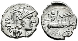 Antestius. L. Antestius Gragulus. Denarius. 136 BC. Rome. (Ffc-151). (Craw-238/1). (Cal-127). Anv.: Head of Roma right, X beneath chin. GRAG behind he...