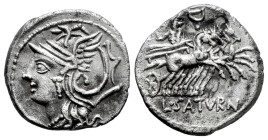 Appuleius. Lucius Appuleius Saturninus. Denarius. 104 BC. Rome. (Ffc-162). (Craw-317/3a). (Cal-226). Anv.: Head of Roma left. Rev.: Saturn in quadriga...