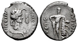 Caecilius. Q. Caecilius Metellus Plus Scipio y M. Eppius. Denarius. 47-46 BC. Africa. (Ffc-217). (Craw-471/1). (Cal-292). Anv.: Head of Africa right, ...