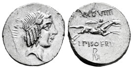 Calpurnius. L. Calpurnius Piso Frugi. Denarius. 90-89 BC. Rome. (Ffc-240). (Craw-340/1). (Cal-306). Anv.: Laureate head of Apolo right, number ↆVIIII ...