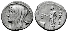 Cassius. L. Cassius Longinus. Denarius. 55 BC. Rome. (Ffc-561). (Craw-413/1). (Cal-415). Anv.: Draped bust of Vesta veiled Ieft, kylix behind, letter ...