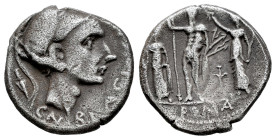 Cornelius. Cnaeus Cornelius Blasio. Denarius. 112-111 BC. South of Italy. (Ffc-610). (Craw-296/1i). (Cal-471). Anv.: Helmeted head right, (Scipio Afri...