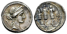 Cornelius. Faustus Cornelius Sulla. Denarius. 56 BC. Rome. (Ffc-643). (Craw-426/3). (Cal-500). Anv.: Laureate and diademed head of Venus right, sceptr...