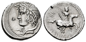 Cossutius. L. Cossutius C.f. Sabula. Denarius. 74 BC. Rome. (Ffc-655). (Craw-395/1). (Cal-515). Anv.: Head of Medusa Ieft, winged and entwined with se...