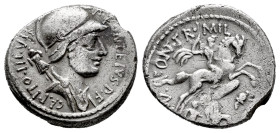 Fonteius. P. Fonteius P. f. Capito. Denarius. 55 BC. Rome. (Ffc-723). (Craw-429/1). (Cal-594). Anv.: P. FONTEIVS. P.F. CAPITO III. VIR., bust of Mars ...