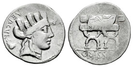 Furius. P. Furius Crassipes. Denarius. 84 BC. Auxiliary mint of Rome. (Ffc-732). (Craw-356/1c). (Cal-602). Anv.: Turreted head of the City right, AED....